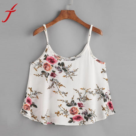 2017 Summer Floral Printing Camis Sexy Women Sleeveless Crop Top Vest Tank Shirt Casual Blusa Cami Top
